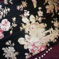 1408 - Tissu ancien Napoleon III fond noir fleuri Grand motif