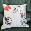 Housse de coussin brodé avec motif "les chats" 40cm x 40cm 