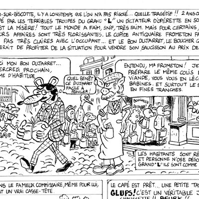 PAGE 1 DU TOME 3 DU COMMISSAIRE CHAUSSETTE . LA GUERRE DU FROMAGE