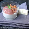 Mousse au chocolat blanc, pêches blanches au basilic