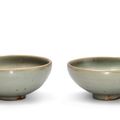 A rare pair of green-glazed Junyao  bowls, Song dynasty (960-1279)