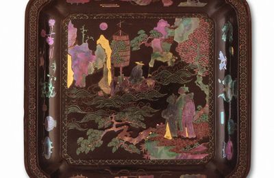 Square Dish (Die) with Scholars by the Shore, Kangxi period (1662-1722)