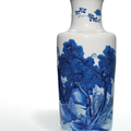 A blue and white 'fishermen' rouleau vase, Kangxi period (1662-1722)