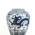 Jarre à décor de dragon, porcelaine bleu blanc, dynastie Ming (1368-1644)