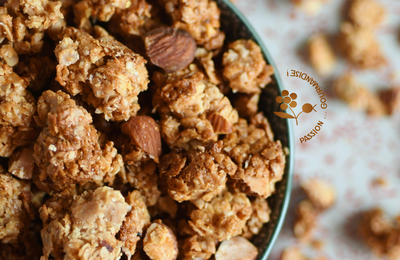 GROSSES PÉPITES DE GRANOLA AVOINE-BLÉ-ORGE-SÉSAME-AMANDES À LA PURÉE D'AMANDE & AU SIROP DE RIZ