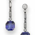 A pair of art deco sapphire and diamond pendent earrings, circa 1930