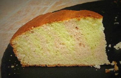 Gâteau zébré pistache cerises griottes (légèrement allégé en huile)