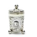 A mid-17th century German silver and parcel-gilt covered beaker on three ball feet by Franz Finsinger, Leipzig third quarter of 