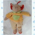 Doudou Peluche Eléphant Beige Rouge Jaune Col Et Poche Vert Jollybaby 29 cm