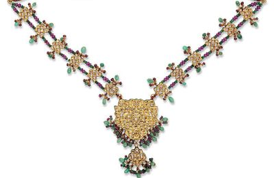 An enamelled and gemset gold necklace, North India, second half 19th century