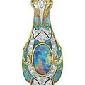 Tiffany & Co. An Art Nouveau Black Opal, Diamond and Enamel Necklace, 1900