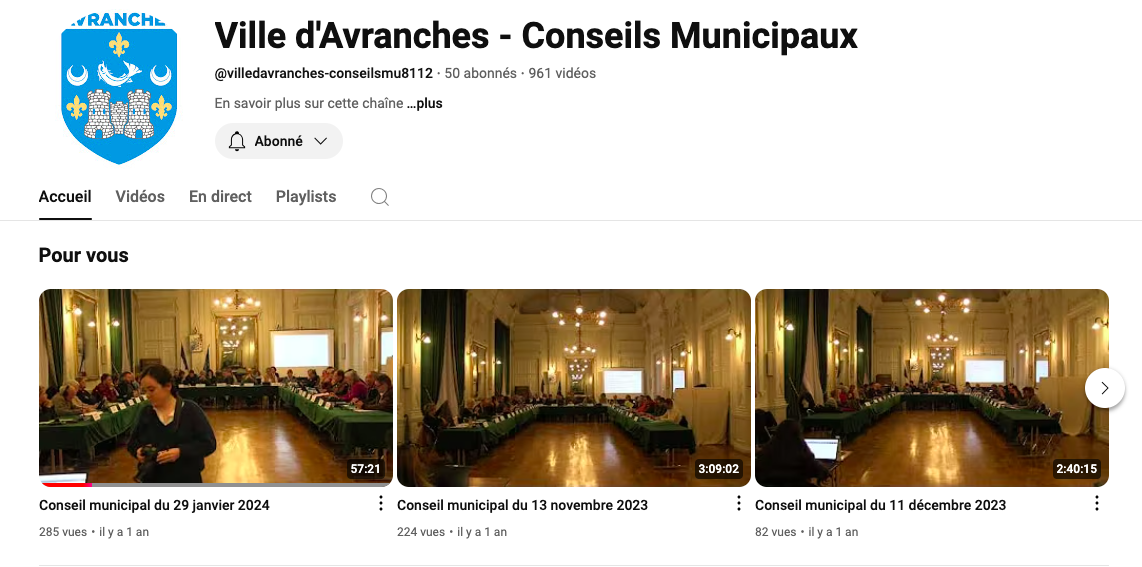 chaine youtube ville Avranches vidéos conseil municipal 2024 2025