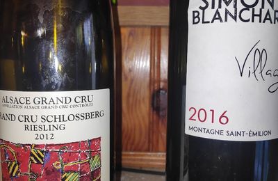 Alsace : Albert Mann Riesling Grand Cru Schlossberg 2012, Montagne Saint Emilion : Simon Blanchard "village" 2016