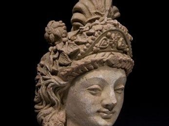 Large terracotta head of a Bodhisattva. Gandhara, Hadda style. 4th-5th Century AD.