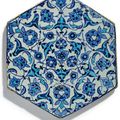 A  blue and white hexagonal Iznik tile, Ottoman Turkey, circa 1530