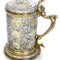 A partgilt cast and chased Baroque tankard, Königsberg, c. 1670, maker's mark of David Stobbe (mentioned c. 1658-1672)
