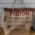 Sac cabas pour la plage - toile de jute de sac à café (Côte d'Ivoire) - réversible - Dimensions familiales- XXL