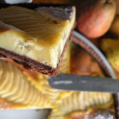 tarte aux poires, chocolat et amandes