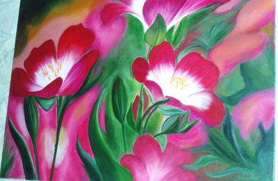 Fondue de fleurs fuschia 45x60