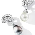 Important Pair of Natural Pearl and Diamond Pendent Earclips, Cartier, Paris, 1949