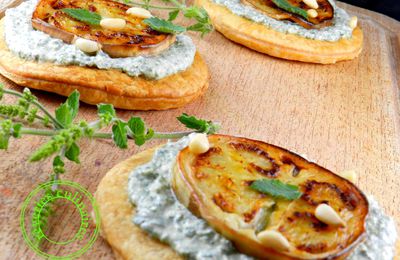 Galettes aubergine, chèvre et pesto de menthe