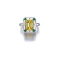 Orange-yellow Diamond, Diamond and Emerald Ring, Harry Winston