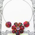 Les Yoyos de Calie - Collier fleur kanzashi yoyos " Azami " tissu Kaffe Fassett