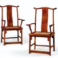 A rare pair of huanghuali 'official's hat' armchairs, 19th-early 20th century