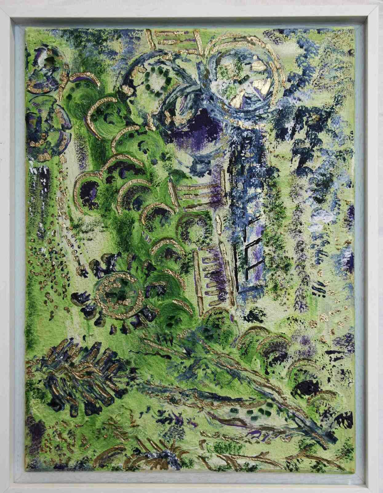  Eclats de « verts » N°225 30X 40 cmAcryl 2022 – multimatériaux -cadre blanc,