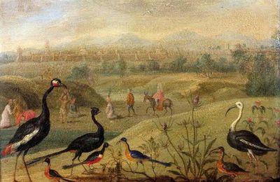  Jan van Kessel I (Anvers, 1626 - 1679). Oiseaux dans un paysage
