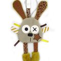 Doudou lapin attache tétine marron jaune