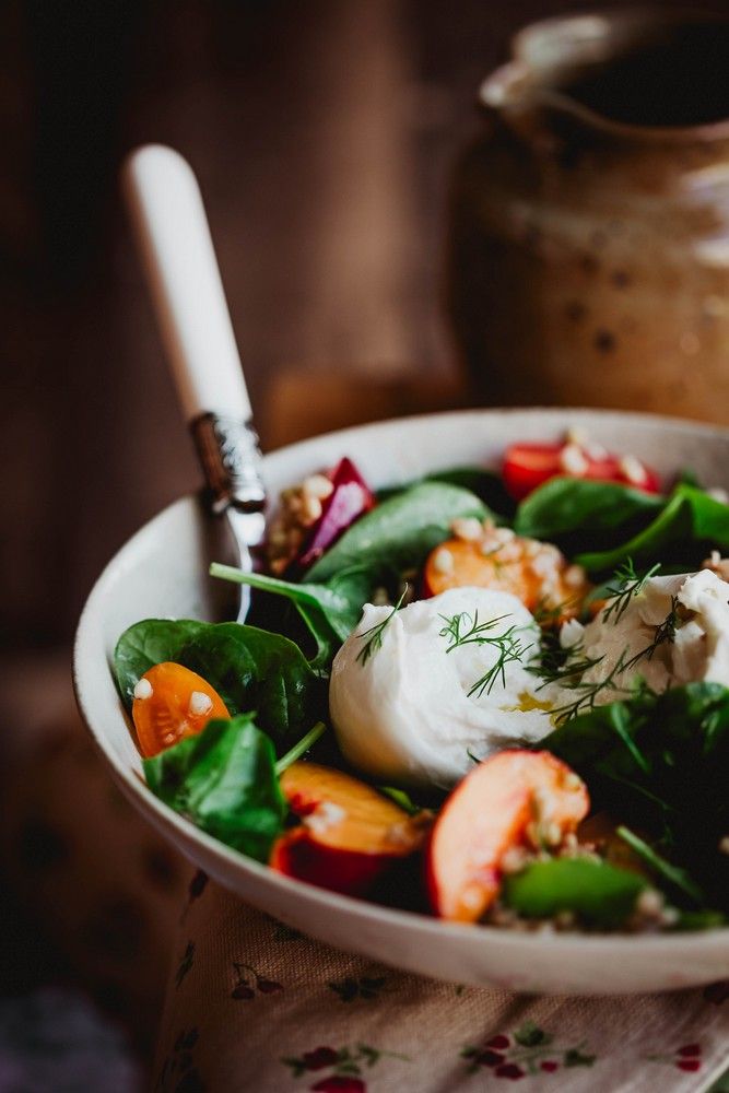 salade d'été, burrata, sarrasin, nectarine, vinaigre balsamique, huile d'olive, salade fraicheur, facile