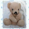 Peluche Doudou Ours Vintage Assis Beige Corps Dur Scratch aux Mains