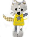 Doudou renard gris jaune