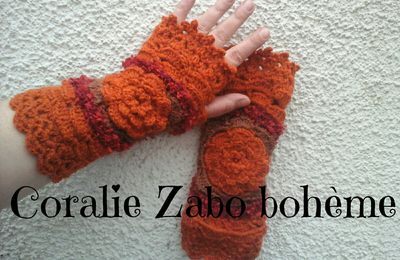 Gants femme d'automne crochetés main,  *SHOP BOUTIQUE CORALIEZABO ETSY / * BOUTIQUE CORALIE-ZABO-BOHEME UNGRANDMARCHÉ 