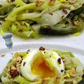 Tagliatelles de poireaux, oeuf mollet