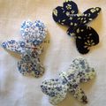 Barrettes en liberty, libellules, colombe, 3 coeurs