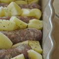 Saucisses de toulouse et pommes de terre au four