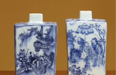 Two Rectangular Blue and White Bottles, Delft, circa 1685