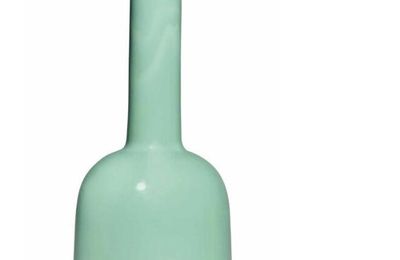 A pale green glass mallet-shaped vase, Qianlong incised four-character mark within a double square and of the period (1736-1795)