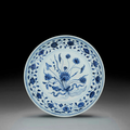 A rare blue and white 'lotus bouquet' dish, Yongle period (1403-1435)