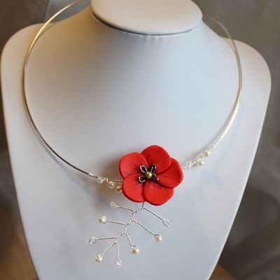 Colliers de mariage coquelicot pour mariage champêtre , fleurs des champs