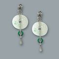 A pair of jadeite and diamond pendent earrings of art deco inspiration