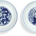 A pair of blue and white 'dragon and phoenix' dishes, marks and period of Jiajing (1522-1566)