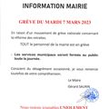 INFORMATION DE LA MAIRIE - Grève du mardi 7 mars 2023 - la mairie sera fermée toute la journée