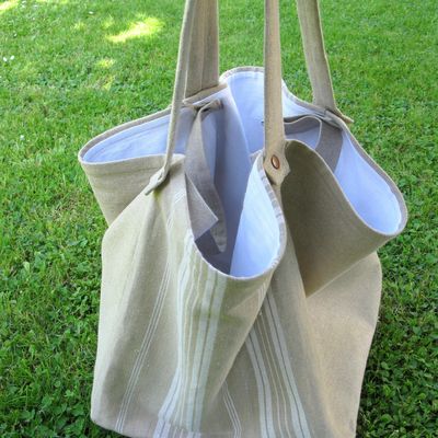 très grand sac toile à matelas, lin brut, textiles anciens