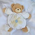 Doudou Ours Boule Patapouf Blanc Fleur Beige et Bleu Kaloo