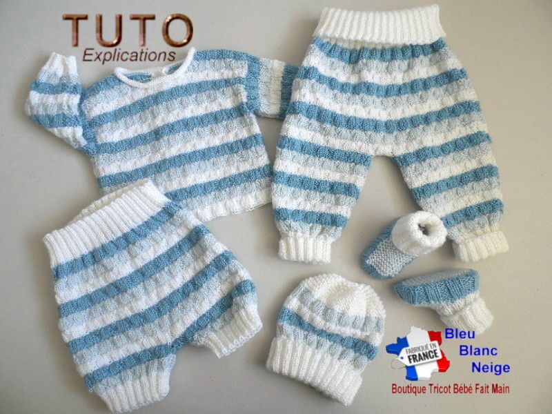 TUTO tricot bb FACILE et PREMA BOUTIQUE bebe modele layette bébé et patron a tricoter Explications brassière, bonnet, chaussons et Reborn