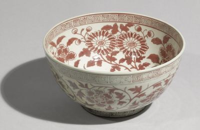 A rare copper-red 'floral' bowl, Ming dynasty, Hongwu period
