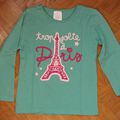 T-shirt ML vert tour Eiffel rose - Kiabi - NEUF - 4 ans - 2 euros -